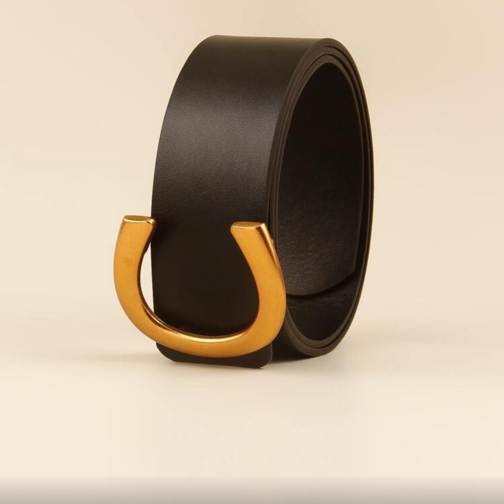 Elegant Vegan Leather Black and Gold  Wide Women's Minimalist Belt - Picture 2 of 9